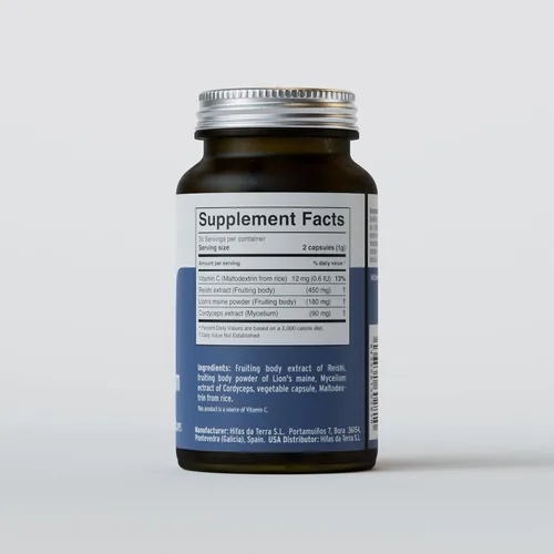 Miniatura 9 de Hifas Equilibrium - Complejo de hongos con melena de león orgánica, Cordyceps y Reishi - Suplemento de apoyo para el estrés y el estado de ánimo