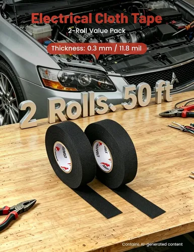 Miniatura 8 de RED WOLF Cinta eléctrica de alambre, 3/4 pulgadas x 50 pies, cinta eléctrica de tela de fieltro que amortigua el ruido, arnés de cableado de alta