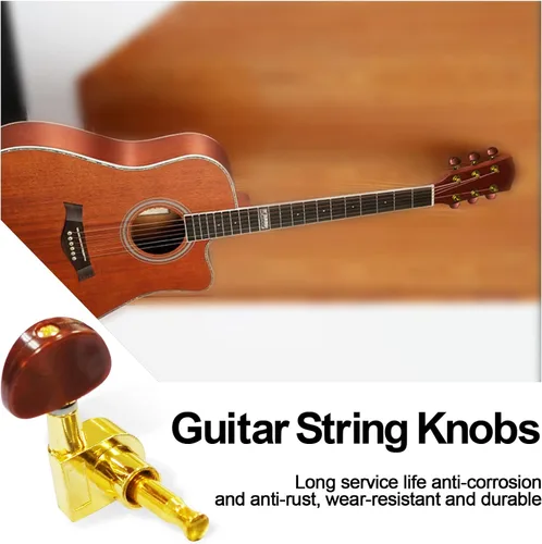 Miniatura 4 de SAPHUE 6 clavijas de afinación de guitarra 3L3R, botón ovalado grande sellado, clavijas de afinación de guitarra, afinadores de cabezales de Marrón