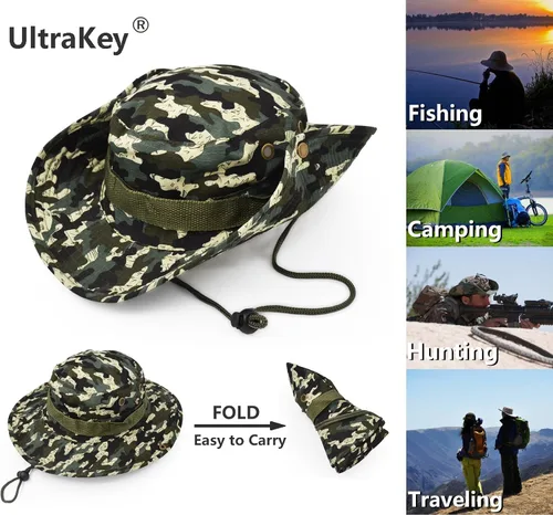 Miniatura 2 de Sombrero de protección solar de ala ancha para exteriores, clásico estilo militar de combate de EE. UU., gorra de sol para pesca, caza, campamento