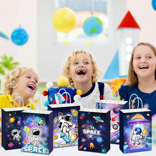 Miniatura 4 de Outus 24 piezas de bolsas de recuerdos de fiesta espacial, bolsas de regalo de galaxia, bolsas de papel para dulces de astronautas, bolsas