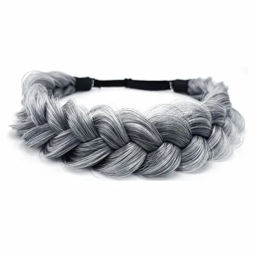 Miniatura 17 de Diadema trenzada sintética clásica de cabello con hebras anchas para boda, trenzas esponjosas desordenadas, banda para peluca, accesorio de belleza