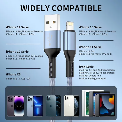 Miniatura 7 de Paquete de 3 cargadores para iPhone de 10 pies con certificación MFi de Apple, cable Lightning trenzado de nylon de carga rápida, cable de carga USB