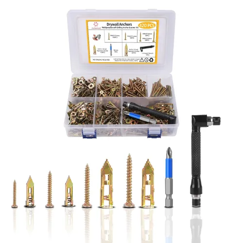 Miniatura 10 de Jyphorixal Kit de 160 piezas de anclajes autoperforantes para paneles de yeso con tornillos, 80 anclajes para chapa (0.47X1.18 pulgadas) y 80