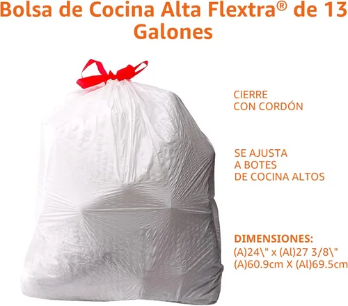 Miniatura 3 de Amazon Basics Flextra - Bolsas de basura altas con cordón para cocina, 13 galones, 120