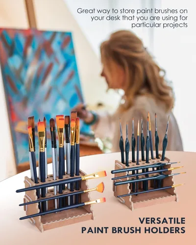 Miniatura 5 de tinctor Soporte de Pincel de Pintura de Madera para 44 Pinceles - Soporte de Escritorio Organizador de Pinceles, Estante de Sujeción