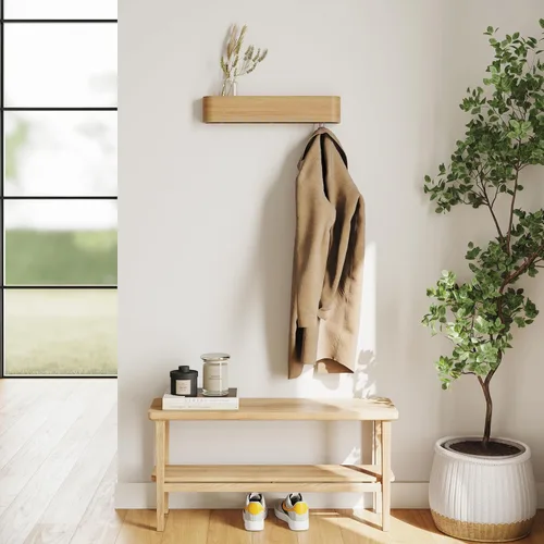 Miniatura 6 de Kazai. Perchero de pared 'Toke' - Perchero de diseño moderno con ganchos de pared ocultos - Perchero de panel de chapa de madera maciza - Roble