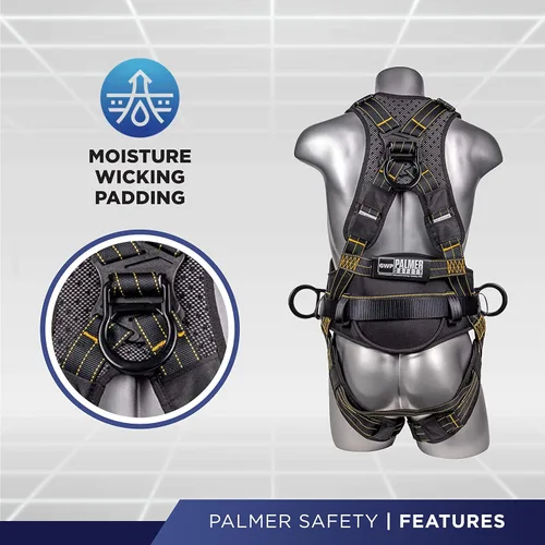 Miniatura 4 de Palmer Safety Hammerhead - Arnés de seguridad acolchado de 5 puntos, pecho QCB, correas de patas con hebilla de lengua, anillos en D traseros y Negro