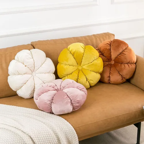 Miniatura 4 de Cojín de almohada de flores redondo decorativo para sofá, dormitorio, cojín de suelo en forma de flor para niñas y niños (naranja, 15.7 pulgadas)