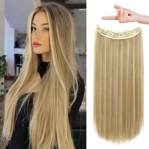 Miniatura 35 de REECHO - Extensiones de cabello con alambre invisible y con cintillo transparente, tamaño ajustable, clips seguros extraíbles, cabello lacio, diseño