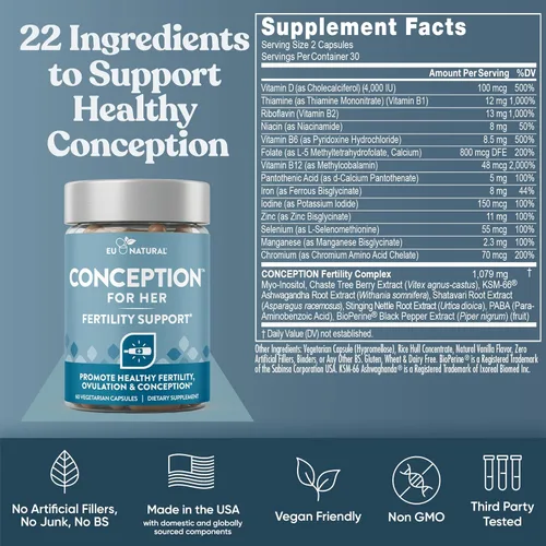 Miniatura 6 de Conception Fertility for Her & Him Paquete - Combo de suplementos de fertilidad para mujeres y hombres - Vitaminas prenatales - Promueven