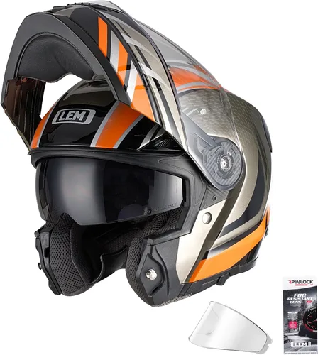 Miniatura 14 de LEM Cascos modulares de motocicleta de fibra de vidrio, casco de motocicleta de cara completa abatible para excursiones, certificado por DOT, visera