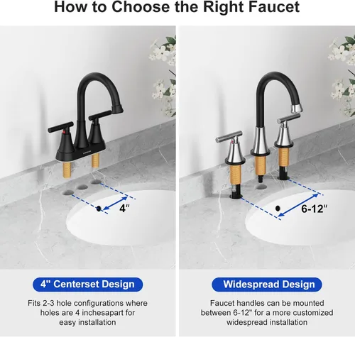 Miniatura 9 de Grifos de baño para lavabo de 3 agujeros, Hurran grifo negro y cromado para lavabo de baño con desagüe emergente y líneas de suministro, grifo