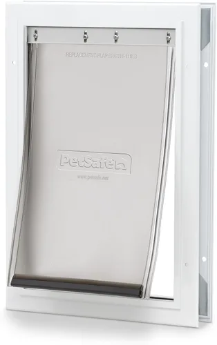 Puerta de aluminio para mascotas PetSafe Freedom para perros y gatos, mediana, blanca, solapa de vinilo tintada