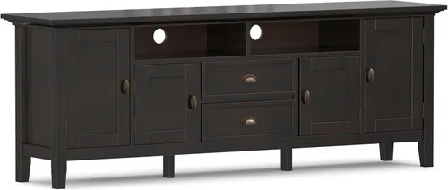 Miniatura 17 de SIMPLIHOME Redmond - Soporte para TV, consola multimedia de madera maciza de 72 pulgadas de ancho en negro, centro de entretenimiento de transición