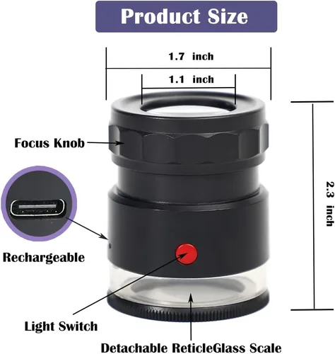 Miniatura 3 de Lupa de lupa 10X, lupa de joyería con luz LED y escala, lupa 10X para gemas, monedas, sellos