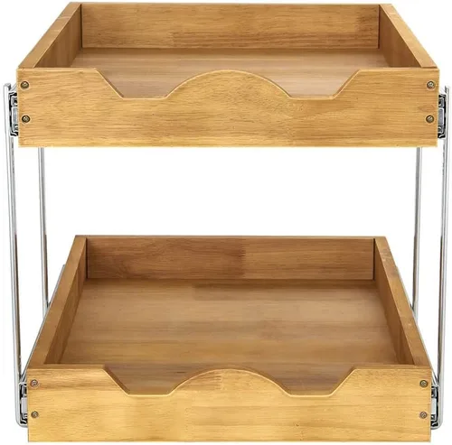 Miniatura 7 de DINDON Organizador de cajones extraíble de 2 niveles (20 pulgadas de ancho x 18 pulgadas de profundidad) Cajón deslizante de madera de doble nivel