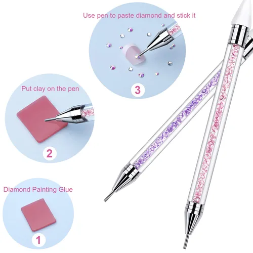 Miniatura 4 de 2 piezas de lápiz de cera con punta de diamante de imitación y pluma de punteado, selector de gemas de diamante de imitación de doble punta, lápiz