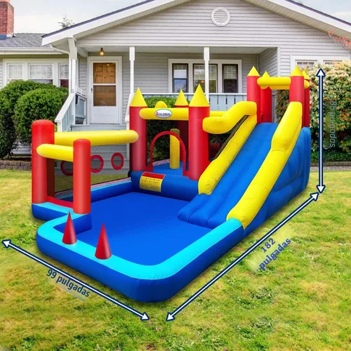 Miniatura 4 de Casa de rebote, castillo inflable con soplador de aire para niños de 3 a 10 años, castillo para saltar con tobogán largo, para interiores