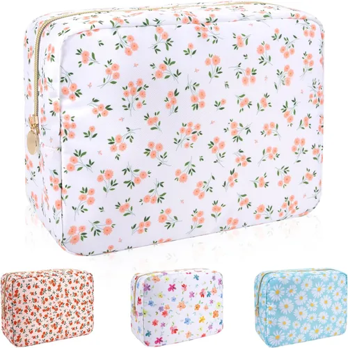 Miniatura 38 de Iqimott Bolsa Grande de Maquillaje de Nylon para Viaje, Bolsa de Cosméticos Preppy Grande Organizadora de Maquillaje de Nylon Bolsa de Artículos