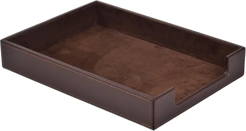 Miniatura 8 de Bandeja de cuero sintético para cartas, bandejas de carga frontal para organizador de escritorio de oficina, revista, archivo, soporte de papel A4