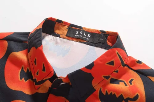 Miniatura 3 de SSLR - Camisa abotonada, manga corta y diseño de Halloween para hombre