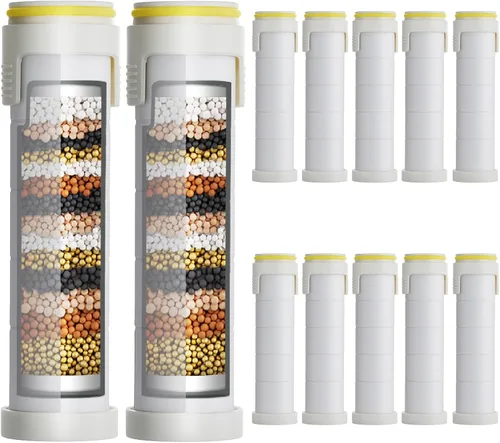 CWPW Shower head filter 12-pack,18-Stage Advanced Shower Filter Cartridge - Mineral Enrichment, Chlorine & Heavy Metal Removal, Skin & Hair