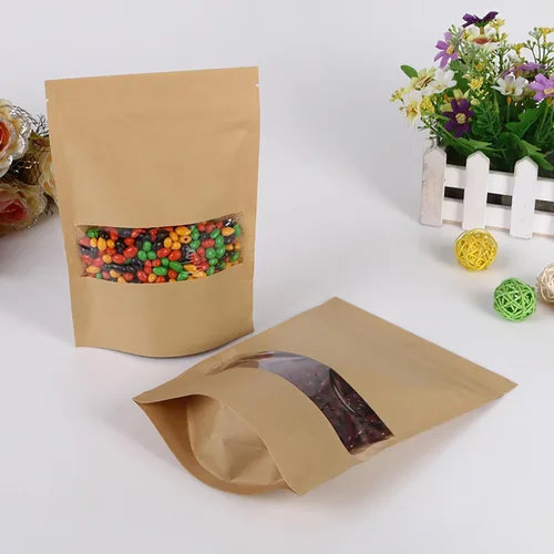 Miniatura 4 de 50 bolsas de papel kraft personalizadas con ventana, bolsas personalizadas con cierre de cremallera, bolsas de almacenamiento de alimentos, bolsas