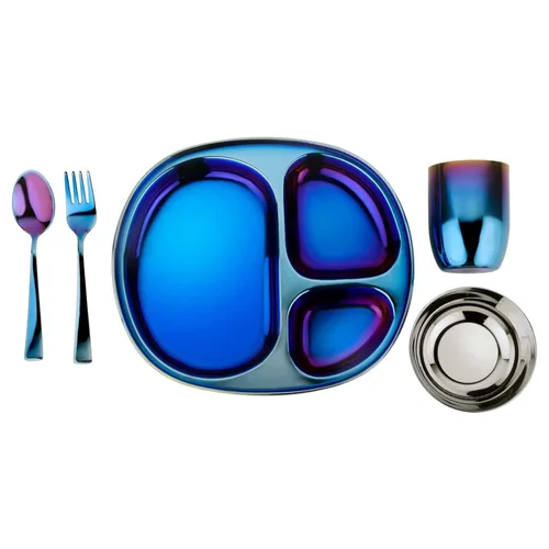 Miniatura 19 de Ahimsa Plato de Acero Inoxidable para Niños, Platos Divididos para Niños Pequeños y Bebés Diseñados por Pediatras, No Tóxico, Irrompible y Apto