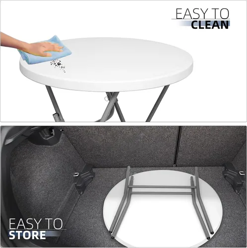 Miniatura 8 de Byliable Mesa de Cóctel Blanca de 32 Pulgadas de Altura, Plegable, Portátil, de Altura de Barra, Mesa Redonda con Patas Grises Desmontables
