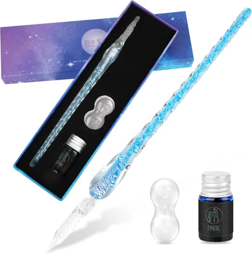 Miniatura 11 de Luxiv Juego de Plumas de Tinta de Vidrio, Pluma de Inmersión de Vidrio con Tinta Fluorescente y Soporte para Pluma, Plumas de Vidrio de Cristal