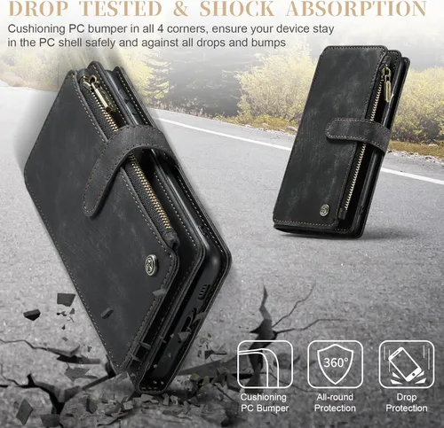 Miniatura 7 de UEEBAI Funda tipo cartera para Samsung Galaxy S23 5G, hecha a mano de piel sintética de alta calidad, ranuras para tarjetas, cierre magnético