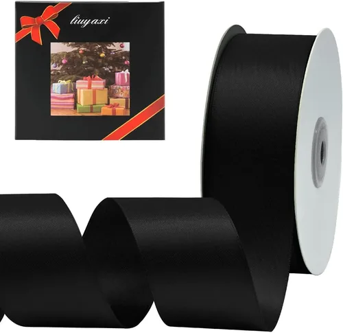 LIUYAXI Cinta de satén negra de doble cara de 1-1/2 pulgadas x 50 yardas, cintas perfectas para manualidades, envoltura de regalos, fabricación de