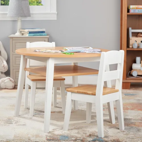 Miniatura 9 de Melissa & Doug - Juego de mesa redonda de madera y 2 sillas, muebles infantiles para sala de juegos, grano de madera claro y acabado blanco de 2