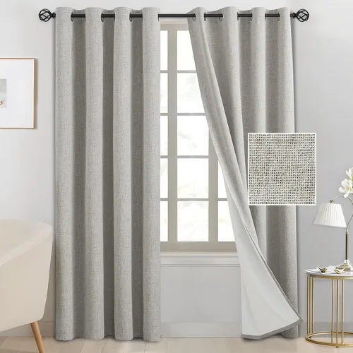 Miniatura 13 de SimpleHome Cortinas de Lino Blanco Crema 100% Opacas de 84 Pulgadas de Largo, Juego de 2 Paneles, Lino Sintético Texturizado para Sala de Estar