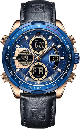 NAVIFORCE Relojes digitales militares para hombre reloj analógico de cuarzo impermeable reloj deportivo multifuncional de cuero
