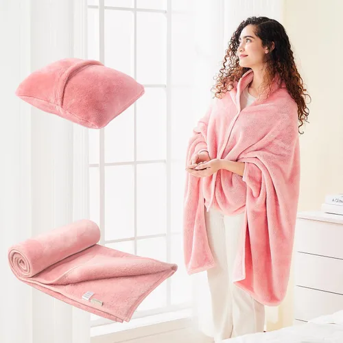 Mellowdy Manta Chal Almohada 2 en 1 con Mangas para Oficina, Trabajo, Hogar (Rosa Flor, 40x60) – Abrigo Snuggie Poncho Vestible para Adultos, Set de