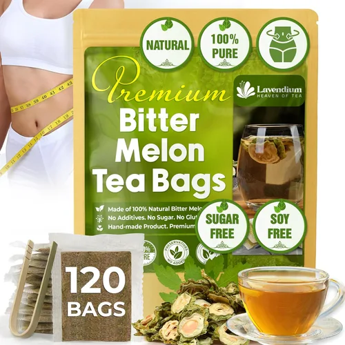 Lavendium, 120 bolsas de té premium de fruta de melón amargo té de hierbas, 100% natural y puro, hecho a mano, hecho con materiales naturales -