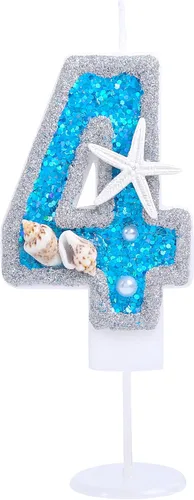Miniatura 25 de Vela de cumpleaños número 0 3D número 0 para decoración de pastel para niños y niñas, niños pequeños bajo el océano, tema azul mar, fiesta
