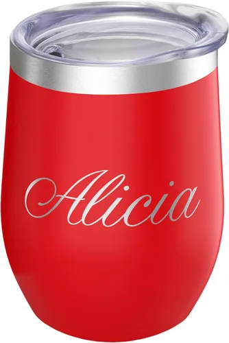 Miniatura 15 de Vaso de vino personalizado con tapa – Personalizado en tallado en acero inoxidable aislante color turquesa para bebidas frías y calientes – Taza