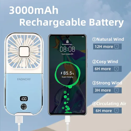 Miniatura 4 de Ventilador portátil recargable, mini ventilador de mano de 3000 mAh, funciona con pilas, pequeño ventilador de escritorio para oficina, exterior e