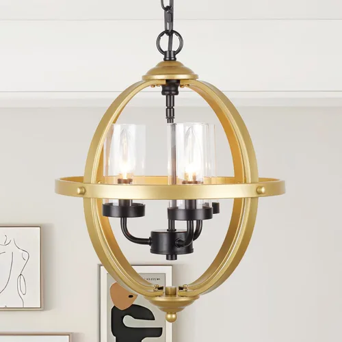 Miniatura 10 de Treekee Candelabro Globo de 20'', Candelabros de Níquel Cepillado, Candelabro Orbe Moderno de 4 Luces, Lujosa Lámpara Colgante con Pantalla