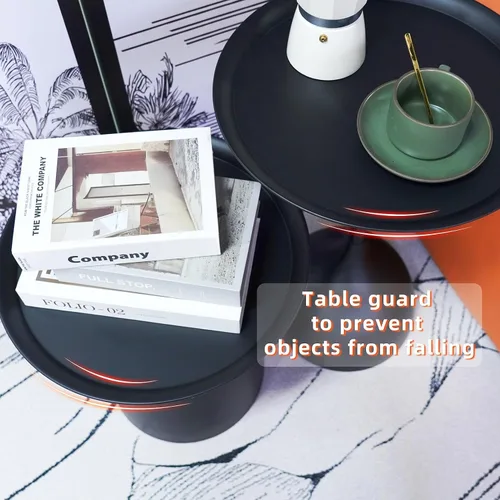 Miniatura 5 de Benkyo Mesas anidables negras con pedestal, juego de 2 mesas auxiliares anidables, mesa auxiliar redonda de metal, mesa de sofá moderna para sala