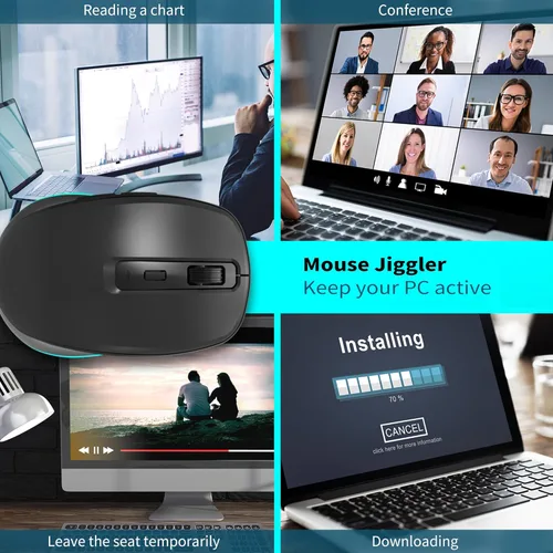 Miniatura 5 de Teclado inalámbrico silencioso y mouse retroiluminado, combo de teclado plano silencioso recargable, mouse Jiggle, mouse delgado inalámbrico de 2.4