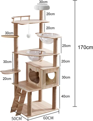 Miniatura 2 de Árbol de gato de 67 pulgadas para gatos de interior y adultos, torre de árbol para gatos con condominio, escaleras para gatos, 2 cuencos, 14 postes