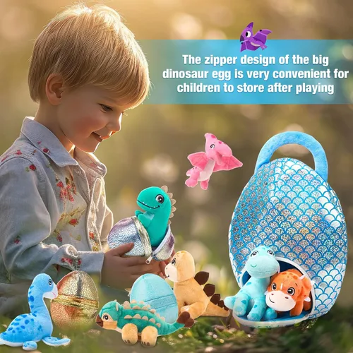 Miniatura 6 de Zhanmai Juego de 11 Piezas de Animales de Peluche de Dinosaurio de Pascua Pequeños Juguetes de Peluche de Dino y Conjunto de Bolsa de Huevo Lindos