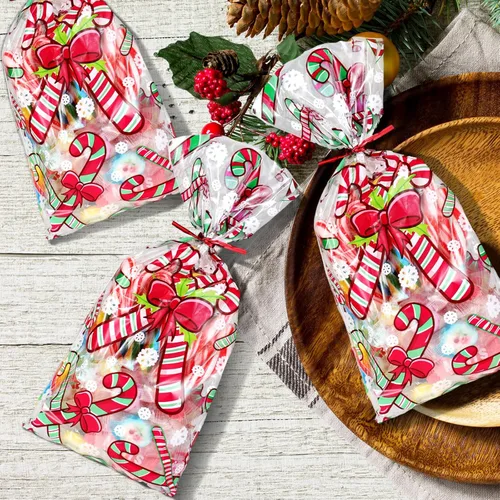Miniatura 6 de Zhanmai 150 piezas de bolsas de celofán para bastones de Navidad transparentes, bolsas de celofán para golosinas de Navidad, bolsas para buffet