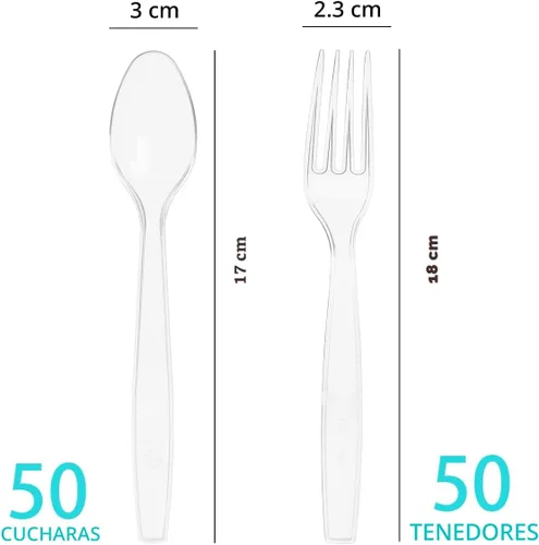 Miniatura 2 de MOACOCK 100 cubiertos de plástico pesados, tenedores de plástico pesados, cucharas, utensilios desechables, juego de cubiertos para suministros