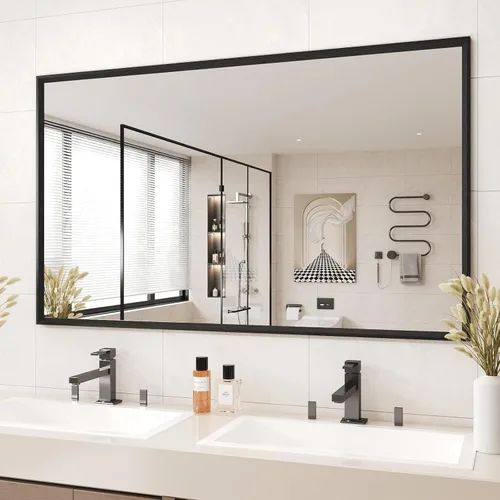 Miniatura 27 de JISOSO - Espejo de baño de 24x36 pulgadas con marco de metal cepillado color níquel, espejo con marco de metal cepillado plateado para pared, espejo