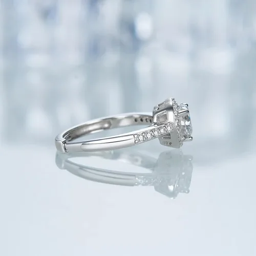 Miniatura 5 de Atylyk Anillo de compromiso ajustable de moissanita de 1 quilate de plata de ley 925, anillos solitarios para mujer